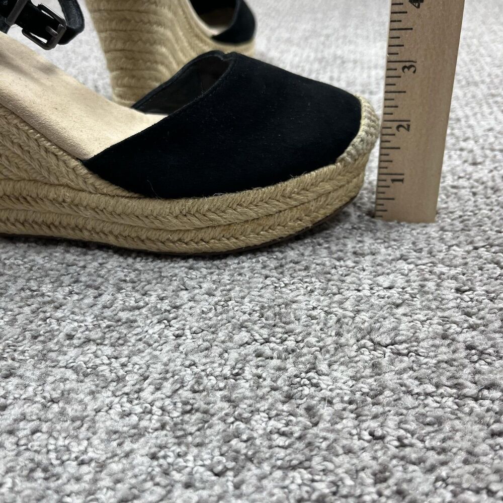 Crown Vintage Wedge Sandals Womens 7.5 Black Suede Espadrille Ankle Strap - Picture 9 of 9